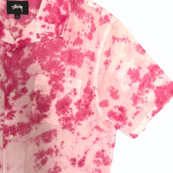 Stussy Mens Tie Dye Button Front Shirt Size L Allover Print Pink Streetwear - Picture 5 of 8